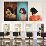 Tranh salon tóc tiệm cắt tóc nữ thời trang sáng trọng combo nhiều tấm kết hợp dán tường, kính, gỗ - in theo size yêu cầu nhỏ lớn trên nhiều chất liệu - sẵn keo dán dễ