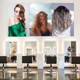 Tranh salon tóc tiệm cắt tóc nữ thời trang sáng trọng combo nhiều tấm kết hợp dán tường, kính, gỗ - in theo size yêu cầu nhỏ lớn trên nhiều chất liệu - sẵn keo dán dễ