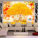 Decal dán tường cây kim tiền bầu hồ lô cành đào tiên phong thủy rước lộc tài phú quý sang trọng in theo size yêu cầu trên nhiều chất liệu - sẵn keo dán dễ