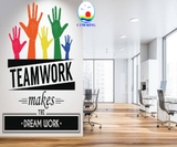 Decal dán tường teamwork sắc màu lớn ý nghĩa trang trí văn phòng sang trọng in size theo yêu cầu trên nhiều chất liệu sẵn keo dán dễ trên kính, tường, gỗ.