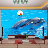 Tranh dán tường cá heo vui đùa cùng biển xanh trang trí phòng ấn tượng, thư giãn hòa mình cùng thiên nhiên