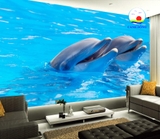 Tranh dán tường cá heo vui đùa cùng biển xanh trang trí phòng ấn tượng, thư giãn hòa mình cùng thiên nhiên