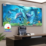 Decal dán tường biển đại dương xanh kỳ thú cá heo xinh trang trí phòng ấn tượng, thư giãn hòa mình cùng thiên nhiên- dán được trên tường, kính, gỗ - in theo size yêu cầu trên nhiều chất liệu- sẵn keo dán dễ