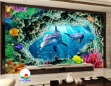Decal dán tường biển đại dương xanh kỳ thú cá heo xinh trang trí phòng ấn tượng, thư giãn hòa mình cùng thiên nhiên- dán được trên tường, kính, gỗ - in theo size yêu cầu trên nhiều chất liệu- sẵn keo dán dễ