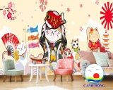 Tranh dán tường mèo thần tài Nhật bản MANEKI NEKO in size theo yêu cầu , sẵn keo dán dễ, in trên mọi chất liệu phẳng bạt, gỗ, thủy tinh, sứ.