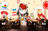 Tranh dán tường mèo thần tài Nhật bản MANEKI NEKO in size theo yêu cầu , sẵn keo dán dễ, in trên mọi chất liệu phẳng bạt, gỗ, thủy tinh, sứ.