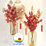Cành đào đông đỏ trang trí tết, trang trí quán, cắm bình cực đẹp, may mắn combo 3 cành