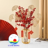 Cành đào đông đỏ trang trí tết, trang trí quán, cắm bình cực đẹp, may mắn combo 3 cành