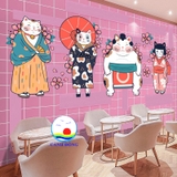 Decal dán tường mèo thần tài Nhật Bản MANEKI NEKO in size theo yêu cầu, sẵn keo dễ dán, in trên mọi chất liệu phẳng bạt, gỗ, thủy tinh, sứ...