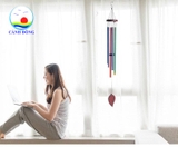 Chuông gió 6 thanh sắc màu phong thủy may mắn- Nhận khắc laser, in nội dung lên thẻ gỗ hình chiếc lá