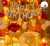 Bộ trang trí sinh nhật love happy birthday nam nữ ý nghĩa kèm dây đèn led và bơm tay.