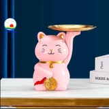 Tượng mèo thần tài bưng khay để đồ trang trí sang trọng - Giao màu ngẫu nhiên