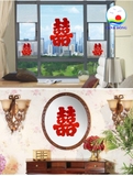 Chữ Hỷ dán kính xe cưới, dán kính trang trí phòng cưới không cần keo chỉ cần xịt nước lên mặt kính
