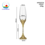 Ly cốc uống nước thủy tinh sang trọng hoàng gia chân kim loại khảm đá quà tặng sếp, cấp cao, đối tác combo 2 cái