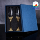 Ly cốc uống nước thủy tinh sang trọng hoàng gia chân kim loại khảm đá quà tặng sếp, cấp cao, đối tác combo 2 cái