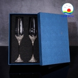 Ly cốc uống nước thủy tinh sang trọng hoàng gia chân kim loại khảm đá quà tặng sếp, cấp cao, đối tác combo 2 cái