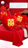 Gối cưới chữ Hỷ trái tim đỏ trang trí phòng cưới cô dâu chú rể , quà tặng cưới, tân hôn, tiệc cưới vải nhung siêu mịn