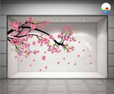 Decal dán kính cành hoa đào nở rộ khoe sắc xuân trang trí tết 2024 - Dán tường, kính, gỗ, mọi mặt phẳng,  sẵn keo dán dễ - IN THEO SIZE YÊU CẦU