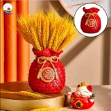 Bình hoa túi tiền đồng xu tài lộc trang trí có thể đựng gạo, muối - không kèm hoa - Nhận dịch vụ cắm hoa theo yêu cầu