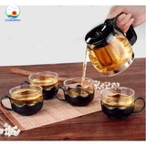 Bộ ấm trà thủy tinh, bình trà, pha cà phê có lưới lọc kèm 4 ly thủy tinh cao cấp - Nhận in logo thương hiệu theo yêu cầu làm quà tặng ý nghĩa