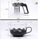 Bộ ấm trà thủy tinh, bình trà, pha cà phê có lưới lọc kèm 4 ly thủy tinh cao cấp - Nhận in logo thương hiệu theo yêu cầu làm quà tặng ý nghĩa