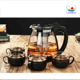 Bộ ấm trà thủy tinh, bình trà, pha cà phê có lưới lọc kèm 4 ly thủy tinh cao cấp - Nhận in logo thương hiệu theo yêu cầu làm quà tặng ý nghĩa
