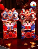 Túi đeo lì xì hình đầu lân 3D kích thước 13 cm x 22 cm đựng tiền, điện thoại - giao ngẫu nhiên