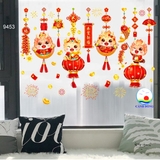 Decal tết 2024 rồng cute lồng đèn thỏi vàng dán tường/kính/gỗ-sẵn keo dán dễ