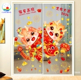 Decal tết 2024 rồng cute lồng đèn thỏi vàng dán tường/kính/gỗ-sẵn keo dán dễ