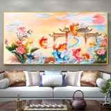 Tranh cá chép vượt vũ môn hóa rồng - cửu ngư quần hội gỗ tráng gương sang trọng  - Nhận in theo kích thước yêu cầu