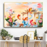 Tranh cá chép vượt vũ môn hóa rồng - cửu ngư quần hội gỗ tráng gương sang trọng  - Nhận in theo kích thước yêu cầu