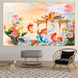 Tranh cá chép vượt vũ môn hóa rồng - cửu ngư quần hội gỗ tráng gương sang trọng  - Nhận in theo kích thước yêu cầu