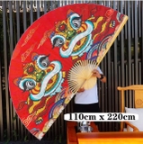 Quạt vải treo tường trang trí tết, khai trương  hình đôi lân độc đáo nhiều kích thước - Nhận vẽ tay theo yêu cầu