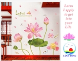Decal dán tường hoa sen và cô gái combo trang trí nghệ thuật