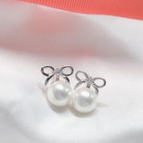 Khuyên tai bạc nơ thả ngọc trai FMES10P