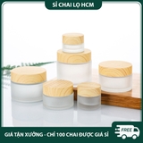 PE30  - Hũ chiết kem 5g 10g 15g 20g 30g 50g 60g, hũ thủy tinh mờ nắp gỗ có nắp phụ chống bụi dùng chiết mỹ phẩm, dưỡng da PE30