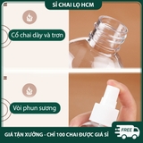 PE01 - Chai lọ PET xịt phun sương 100ml chiết mỹ phẩm du lịch, chất liệu nhựa trong, có loại màu nâu, màu xanh tối chống oxy hóa PE01