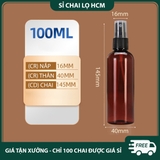 PE01 - Chai lọ PET xịt phun sương 100ml chiết mỹ phẩm du lịch, chất liệu nhựa trong, có loại màu nâu, màu xanh tối chống oxy hóa PE01