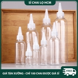PE13 - Chai lọ PET nắp nhọn dùng chiết mỹ phẩm, mực xăm, dầu máy... chất liệu nhựa PET mềm bóp nhỏ giọt, nhiều dung tích 10ml 20ml 30ml 50ml 60ml 80ml 100ml - PE13