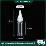 PE13 - Chai lọ PET nắp nhọn dùng chiết mỹ phẩm, mực xăm, dầu máy... chất liệu nhựa PET mềm bóp nhỏ giọt, nhiều dung tích 10ml 20ml 30ml 50ml 60ml 80ml 100ml - PE13