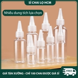 PE13 - Chai lọ PET nắp nhọn dùng chiết mỹ phẩm, mực xăm, dầu máy... chất liệu nhựa PET mềm bóp nhỏ giọt, nhiều dung tích 10ml 20ml 30ml 50ml 60ml 80ml 100ml - PE13