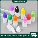 PE02 - Chai lọ nhỏ giọt 5ml chiết mực xăm, mỹ phẩm du lịch, tinh dầu, mẫu thử, dầu máy... nắp nhiều màu, thân nhựa nửa trong PE02