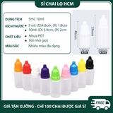 PE02 - Chai lọ nhỏ giọt 5ml chiết mực xăm, mỹ phẩm du lịch, tinh dầu, mẫu thử, dầu máy... nắp nhiều màu, thân nhựa nửa trong PE02