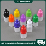 PE02 - Chai lọ nhỏ giọt 5ml chiết mực xăm, mỹ phẩm du lịch, tinh dầu, mẫu thử, dầu máy... nắp nhiều màu, thân nhựa nửa trong PE02