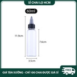 PE16 - Chai lọ PET nắp vặn đầu nhọn nhỏ giọt dùng chiết mực xăm, mỹ phẩm du lịch, tinh dầu, dầu máy... nhiều dung tích 5ml 10ml 20ml 30ml 50ml 60ml 80ml 100ml - PE16