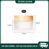 PE30  - Hũ chiết kem 5g 10g 15g 20g 30g 50g 60g, hũ thủy tinh mờ nắp gỗ có nắp phụ chống bụi dùng chiết mỹ phẩm, dưỡng da PE30