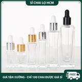 PE28 - Chai thủy tinh nhỏ giọt trong suốt nắp mạ vàng dùng chiết serum, tinh dầu, mỹ phẩm các loại 3ml 5ml 7ml 10ml 20ml PE28