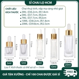 PE28 - Chai thủy tinh nhỏ giọt trong suốt nắp mạ vàng dùng chiết serum, tinh dầu, mỹ phẩm các loại 3ml 5ml 7ml 10ml 20ml PE28