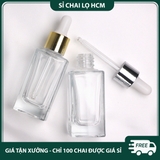 PE28 - Chai thủy tinh nhỏ giọt trong suốt nắp mạ vàng dùng chiết serum, tinh dầu, mỹ phẩm các loại 3ml 5ml 7ml 10ml 20ml PE28