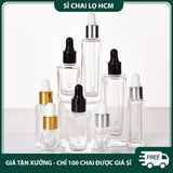 PE28 - Chai thủy tinh nhỏ giọt trong suốt nắp mạ vàng dùng chiết serum, tinh dầu, mỹ phẩm các loại 3ml 5ml 7ml 10ml 20ml PE28